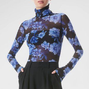 Alice + Olivia Delaina Long Sleeve Turtleneck Mesh Top in Floral, Size M